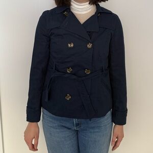 Navy Double-Breasted Women's Crop Trenchcoat
